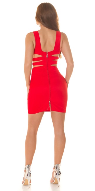 Disco-mini jurkje met ritssluiting op de rug rood